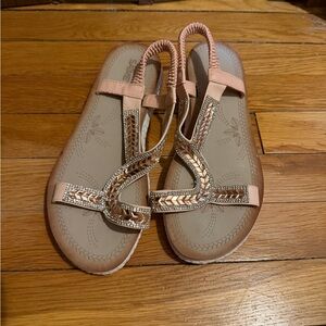 Stylish Sandals with Pink and Tan Accents
